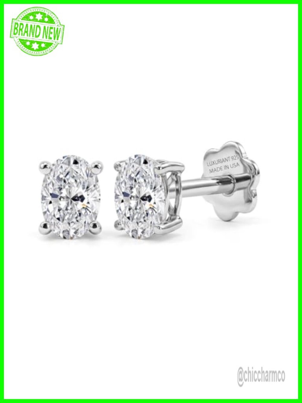 Flat Back Lab Grown Diamond Stud Earrings 925 Sterling Silver Screw Back